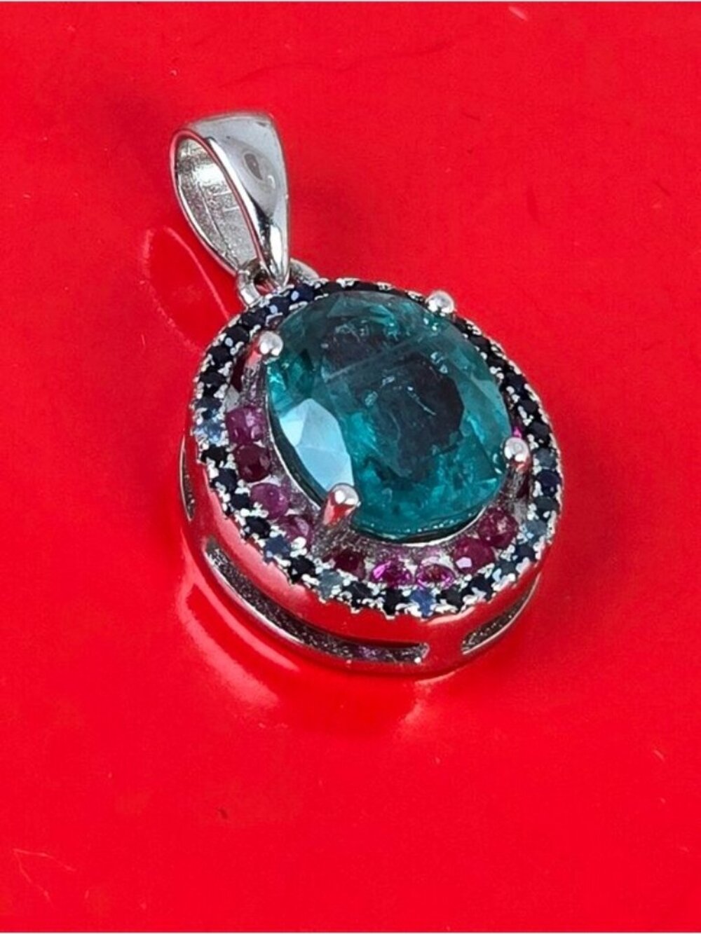 925 Sterling Silver Pendant 1.4x1.2cm with Natural Kyanite, Ruby & Sapphire